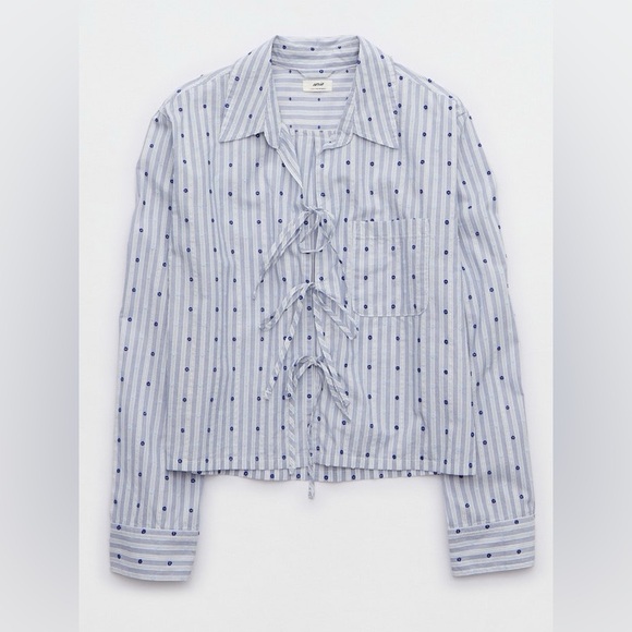 NWT Aerie Off-Duty Poplin Tie Front Blouse Women’s size Large - Picture 2 of 13